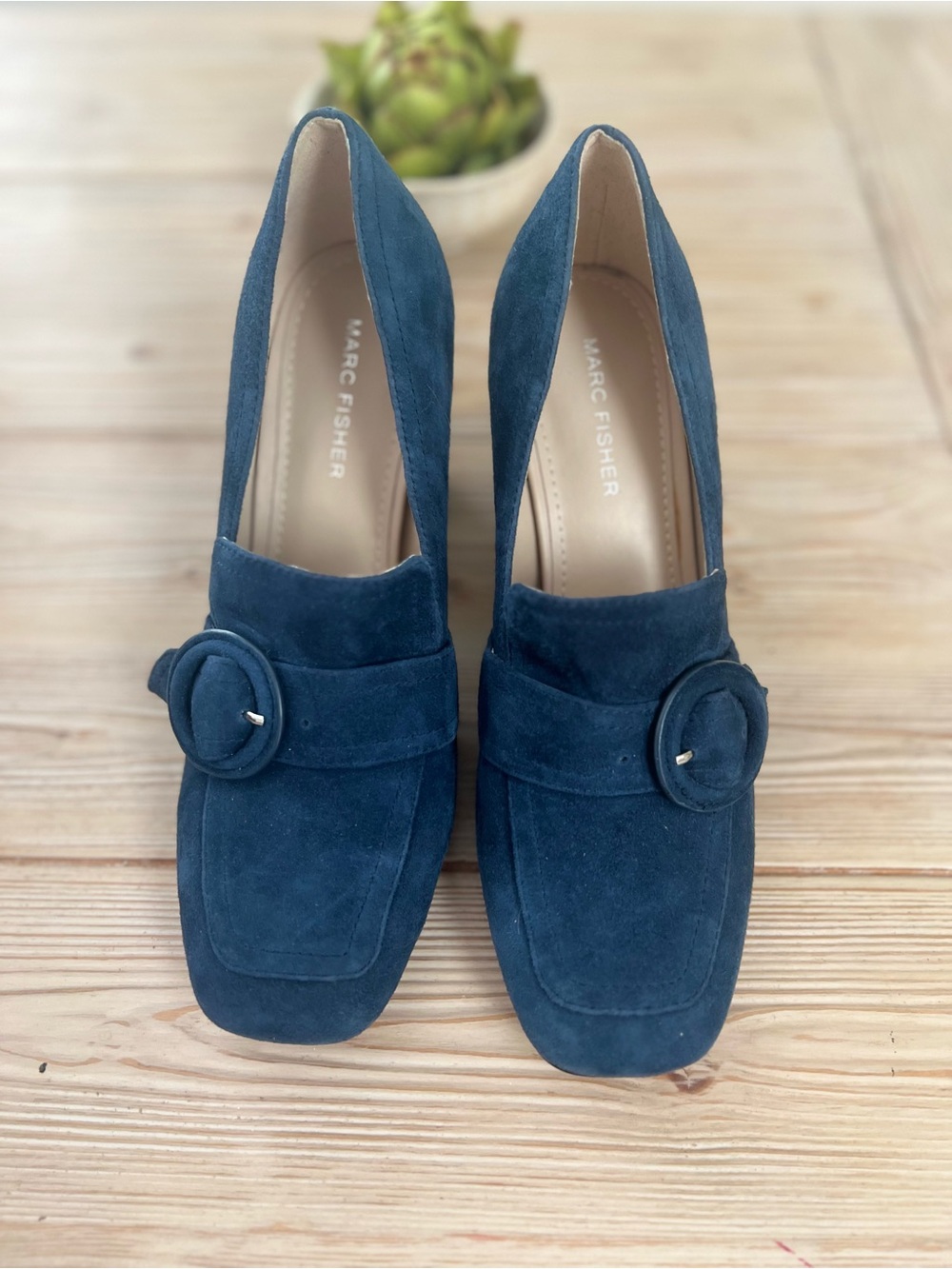 Marc Fisher Deep Teal Suede Buckle Loafer Pumps Heels Size 7.5